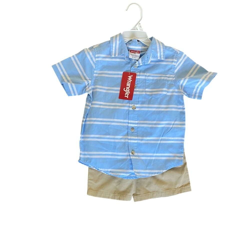 Wrangler Blue and Tan Matching Shorts Set Casual Lightweight